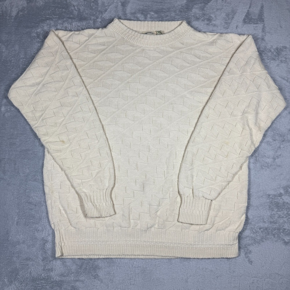 Vintage St. John's Bay Sweater Men XL Ivory‎ Tall Knit Textured Geometric Light